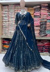 Krishi Navy Blue Wedding Wear Georgette Designer Lehenga Choli Wholesale Price In Surat
